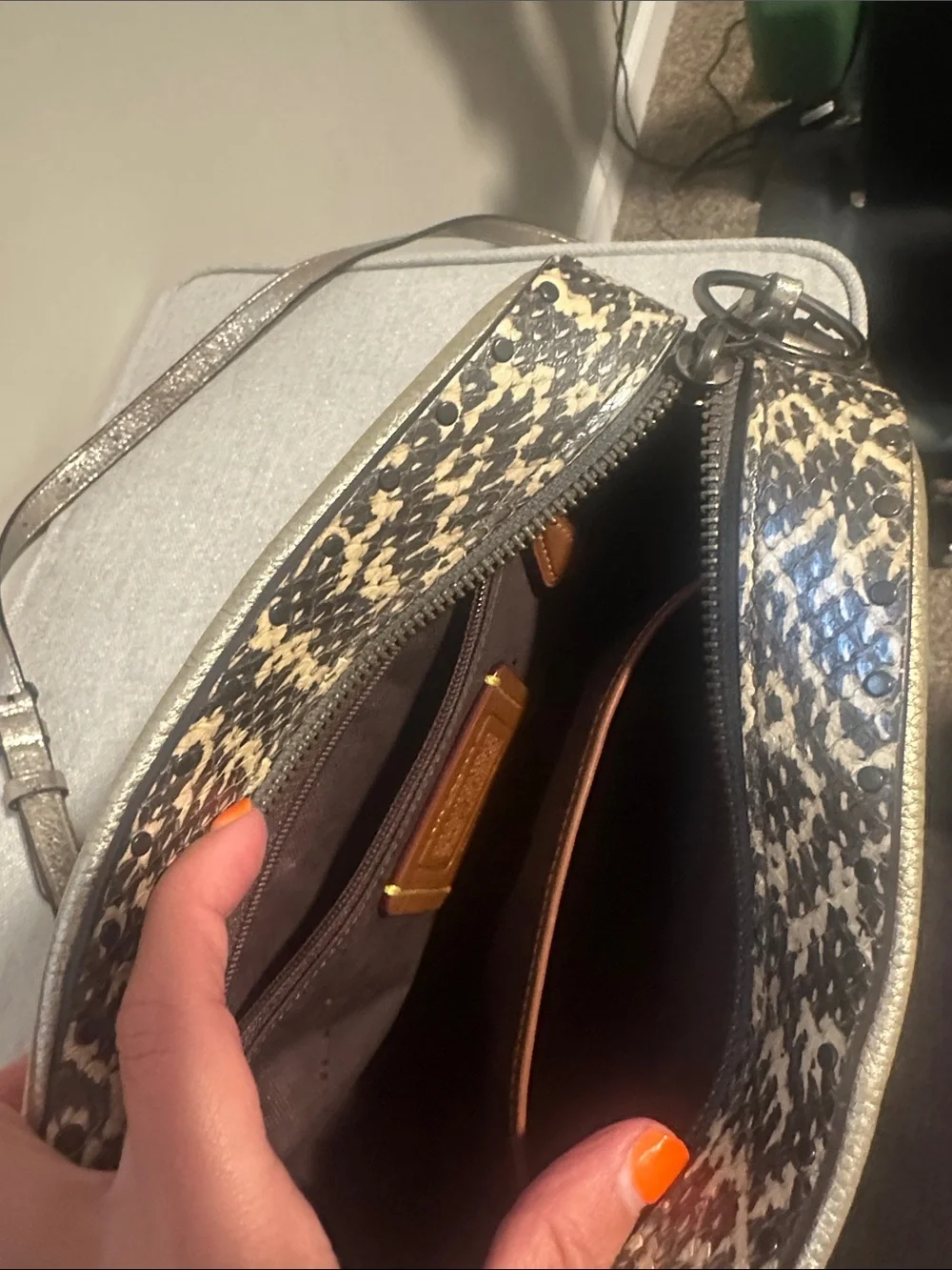Camera Bag in Signature Canvas with Snakeskin Detail
